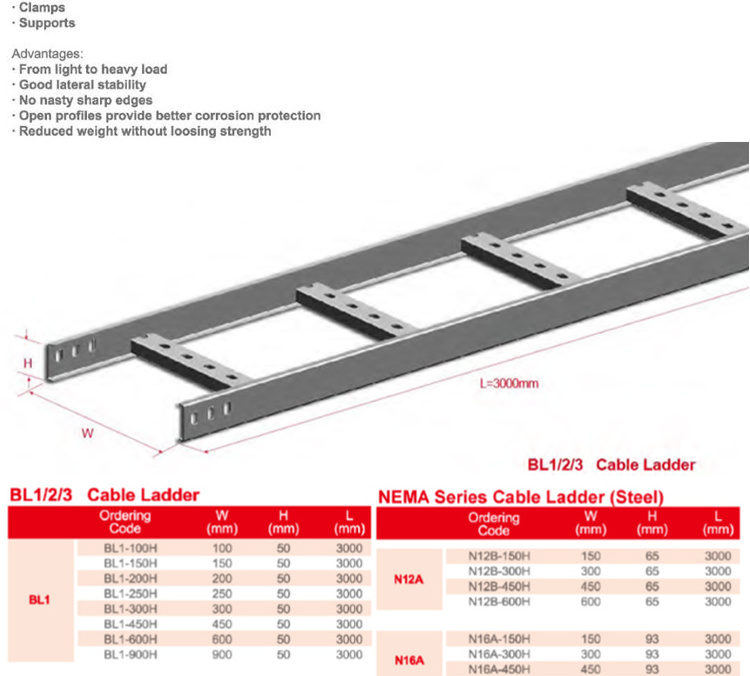 Cable Ladder Rack Cable Tray 100mm Height Cable Ladder