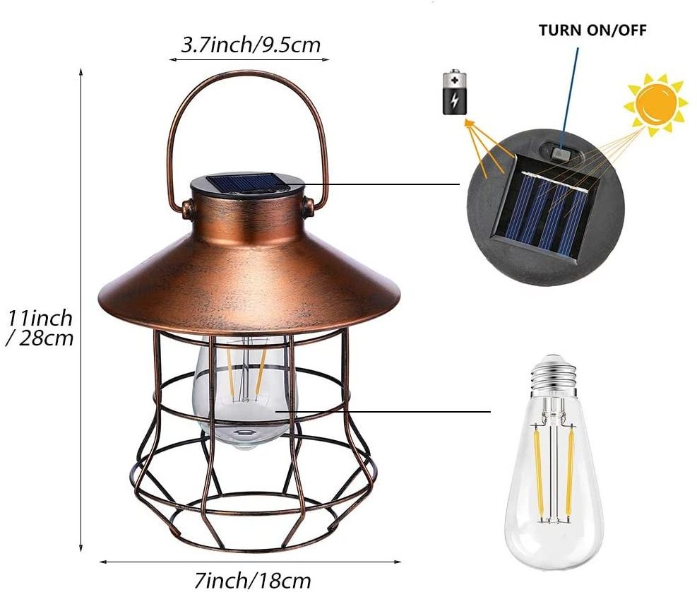 Outdoor Solar Lantern Light Hanging garden light-Vintage Solar Table Lamp with Warm White Bulb Design for Garden Decor