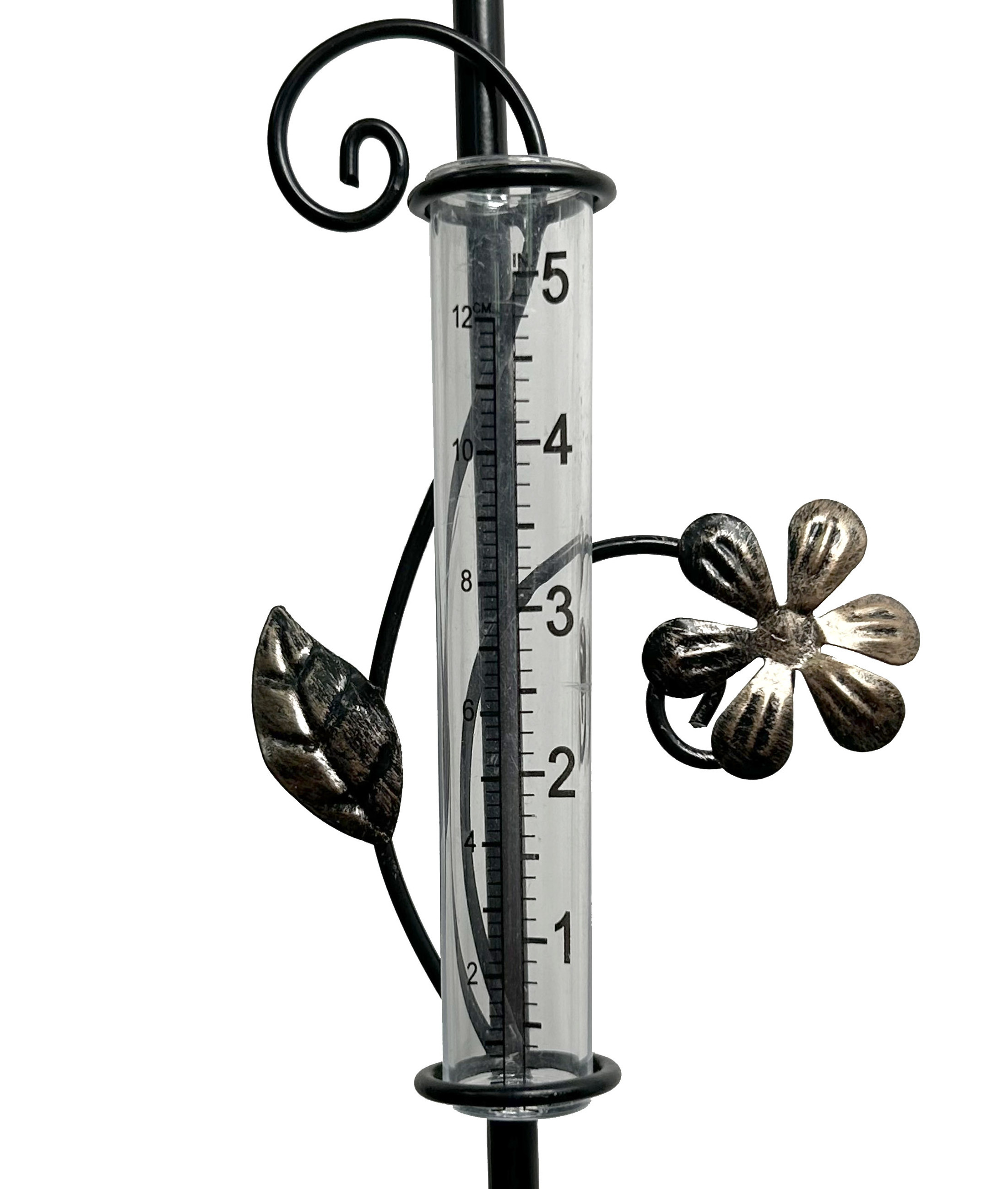 Outdoor Rain Gauge Stake Metal Butterfly with Thermometer Plastic Tube Rain Gauge for Garden Yard Decor