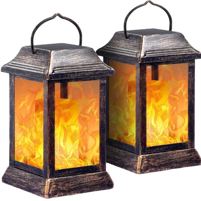 Solar Lights Metal Flickering Flame Solar Lantern Outdoor Hanging Lanterns