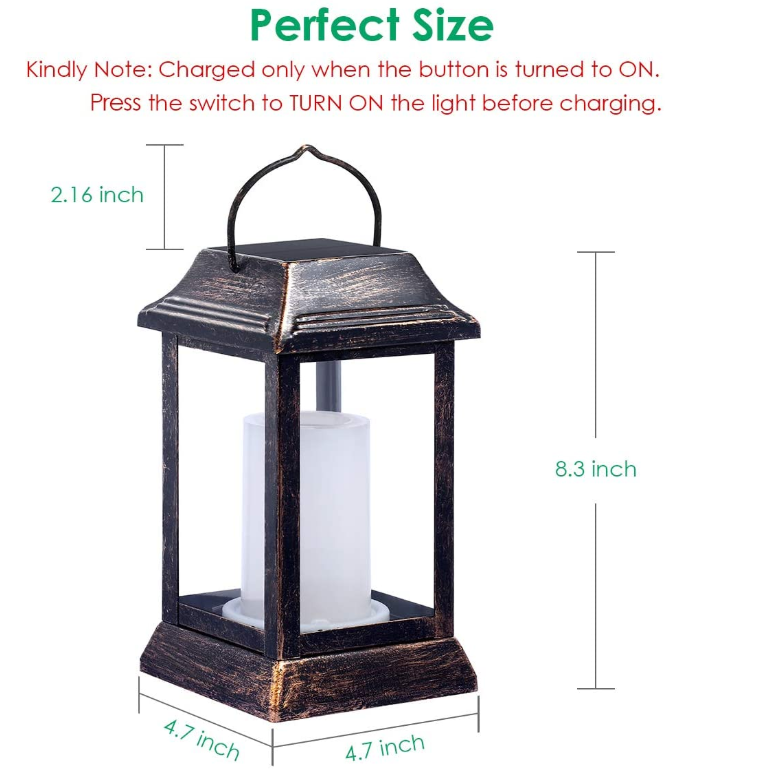 Solar Lights Metal Flickering Flame Solar Lantern Outdoor Hanging Lanterns