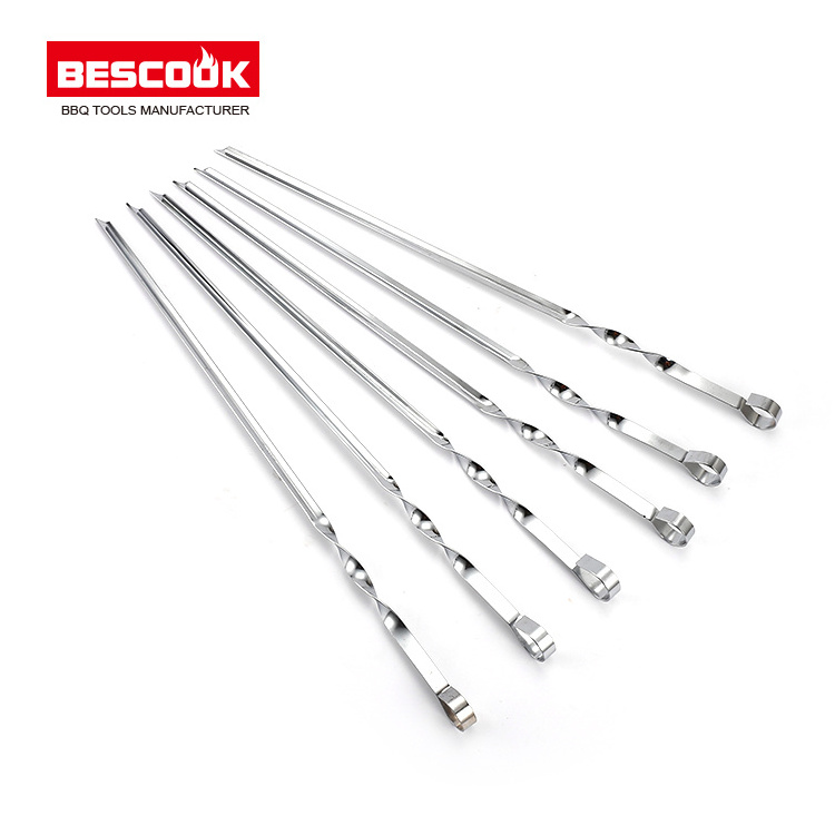 High Quality Barbecue Kebab Stainless Steel Corner Skewers With Cusp BBQ Skewers