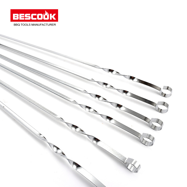 High Quality Barbecue Kebab Stainless Steel Corner Skewers With Cusp BBQ Skewers