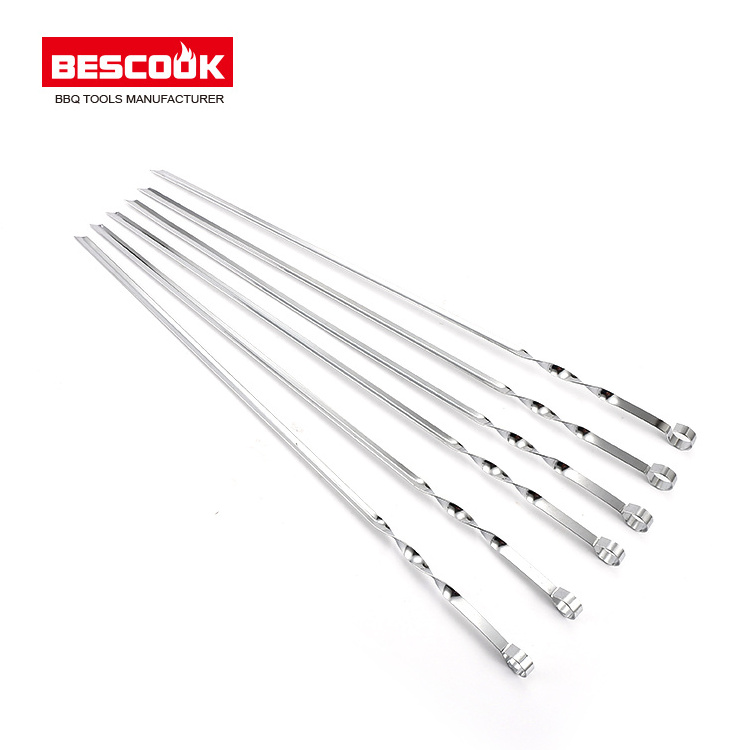 High Quality Barbecue Kebab Stainless Steel Corner Skewers With Cusp BBQ Skewers