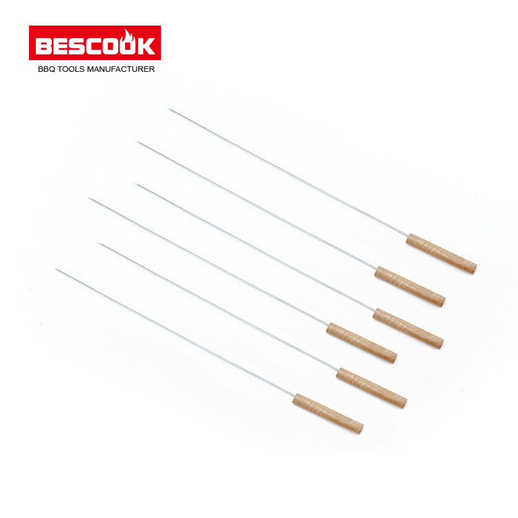 High Quality Stainless Steel Competitive Price BBQ Flat Skewer With Wooden Handle