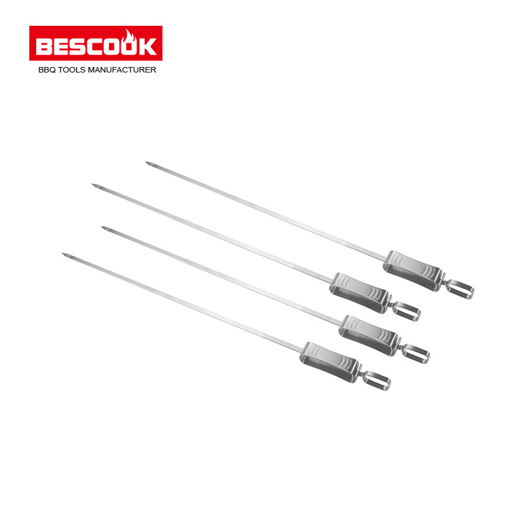 High Quality Stainless Steel Competitive Price BBQ Flat Skewer With Wooden Handle