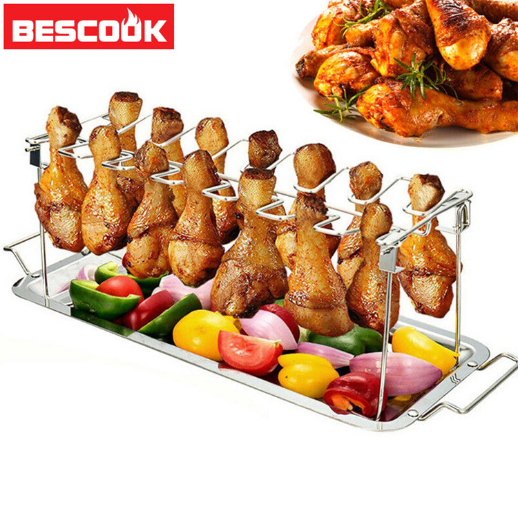 Chicken Wing Leg Rack grill barbecue Holder with Drip Pan for bbq Roaster churrasco Kitchen tools