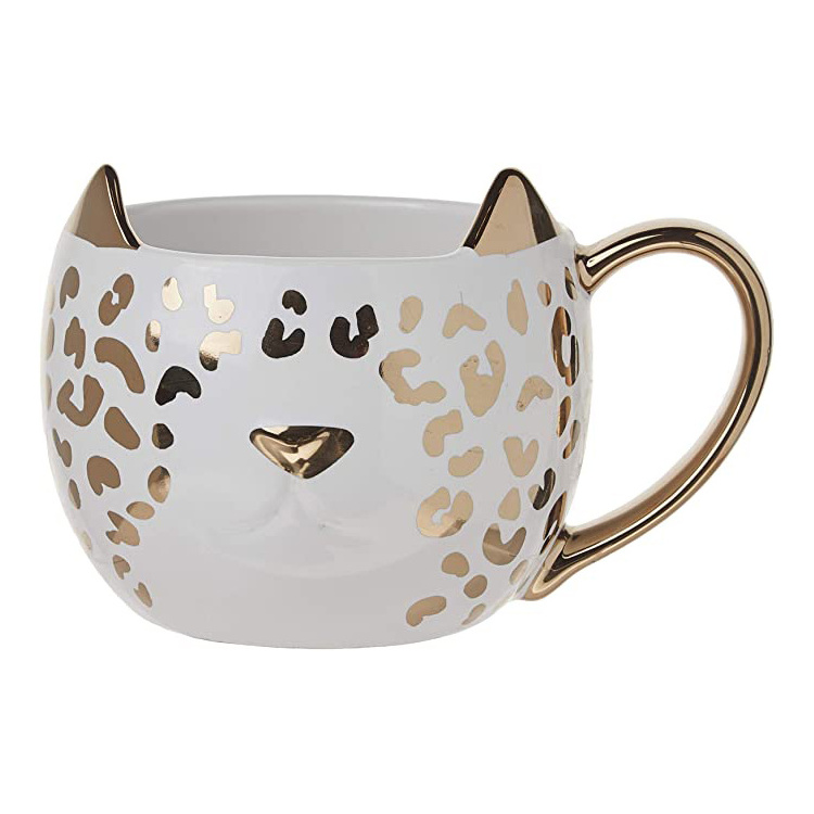 white custom design black decal ceramic 3d cat mug