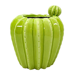 green galzed 3D cactus desgin custom ceramic candle jar for candle making