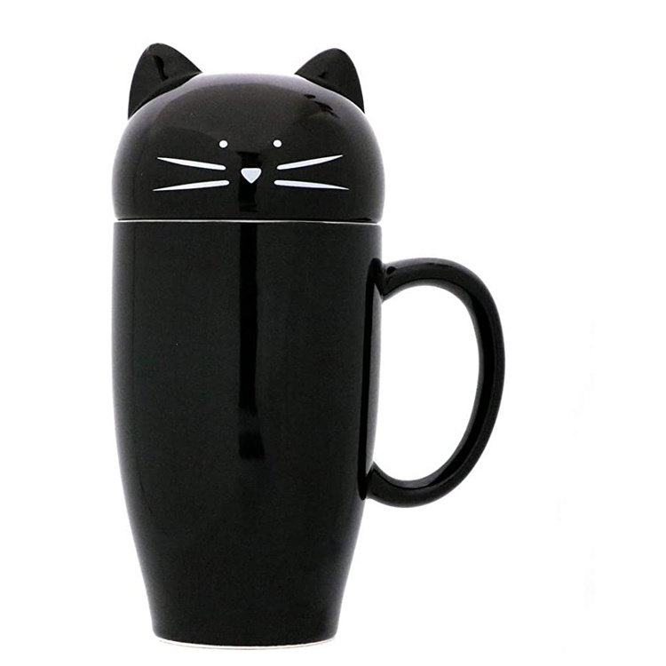 white custom design black decal ceramic 3d cat mug