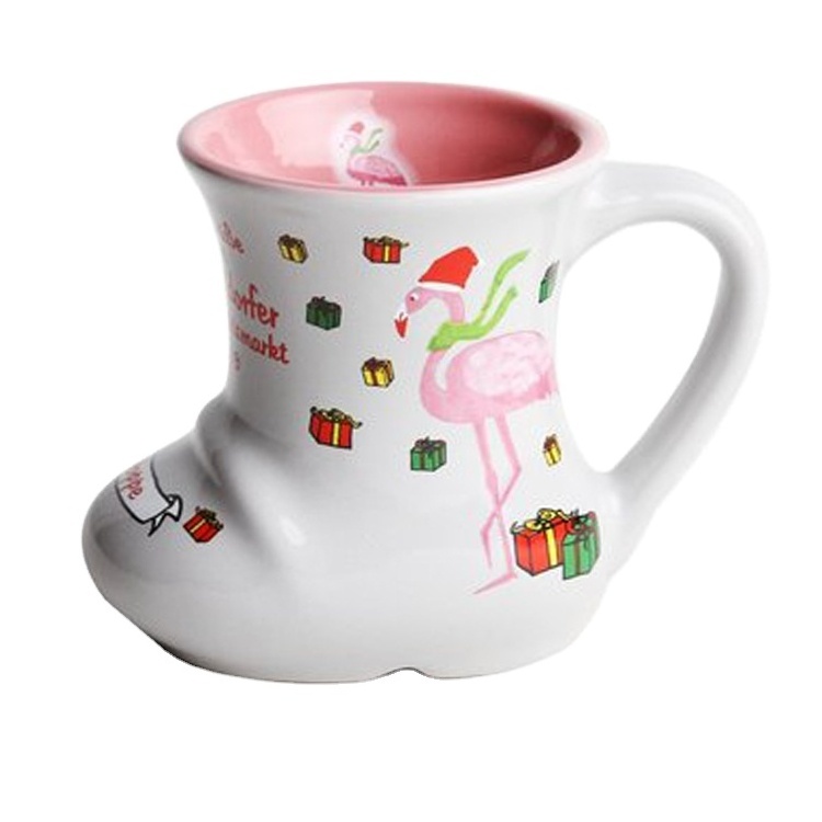 color glazed decal ceramic milk cup shoe shape boot porcelain christmas mug for coffee tea