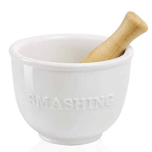 Custom Porcelain Mortar and wooden Pestle embosed logo ceramic Grinder bowl and Mixer for Pharmacy or Science Lab