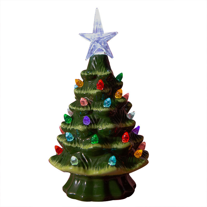 Decorations ceramic christmas tree with led light white star ornaments Desktop Christmas accessories Luxury