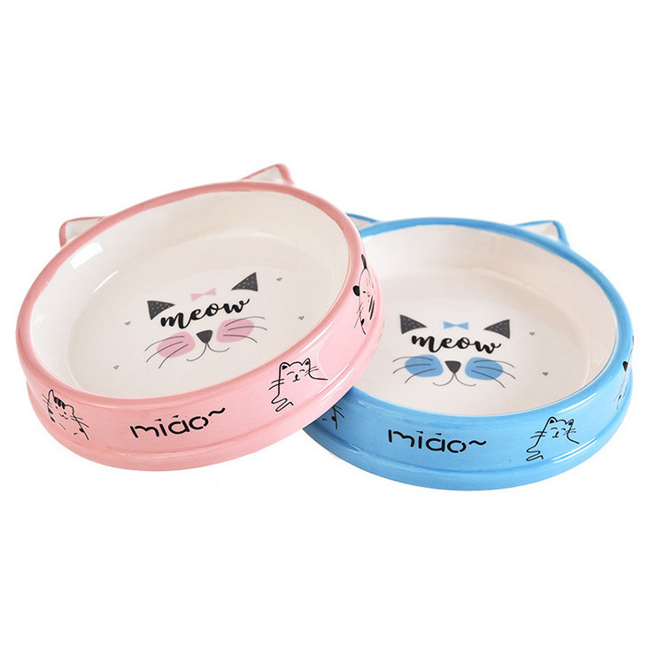 cat shape design custom decal round pet dog feeder hand painting cat bowl ceramic