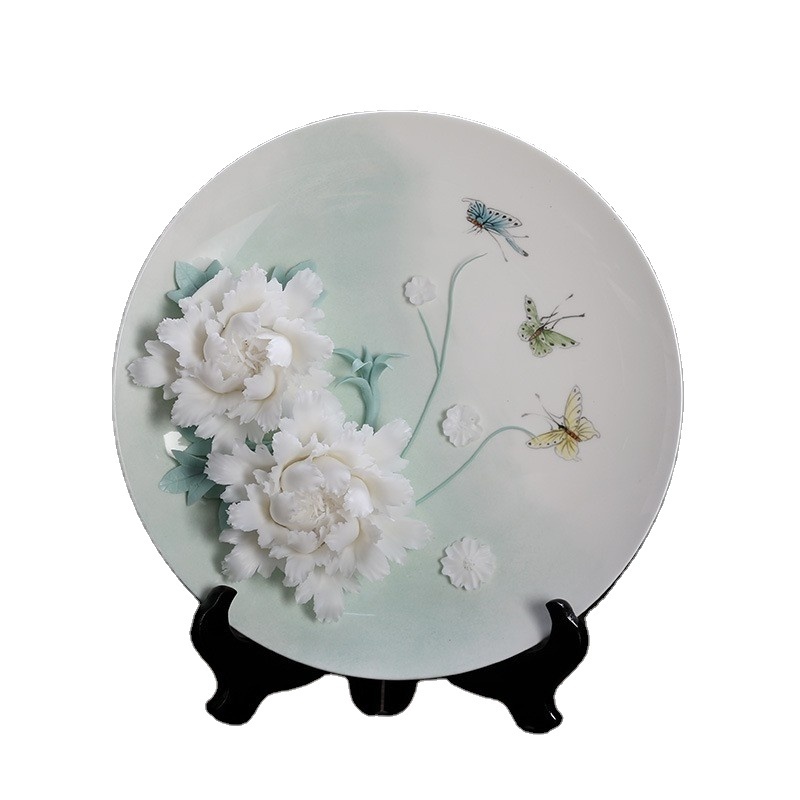 flower shape ceramic plate handmade painted custom printing porcelain plate with different colour Wings Plate Decorative