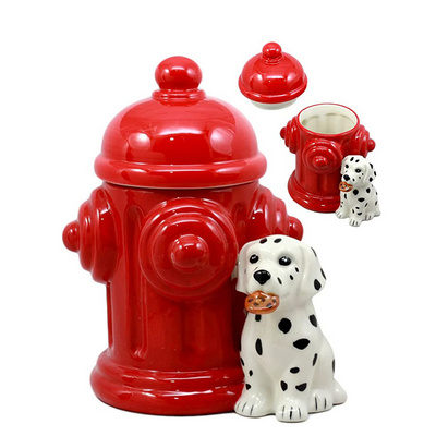 Firehouse Dalmatian Puppy With Fire Hydrant Decorative Kitchen Accessory Figurine ceramic dog treat Cookie Jar