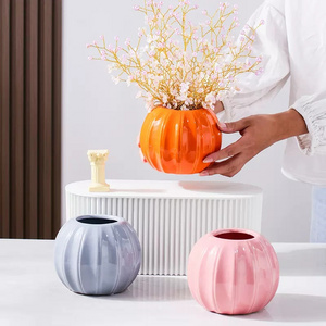 Custom color Halloween ceramic pumpkin vase cute shape flower pot home garden decor