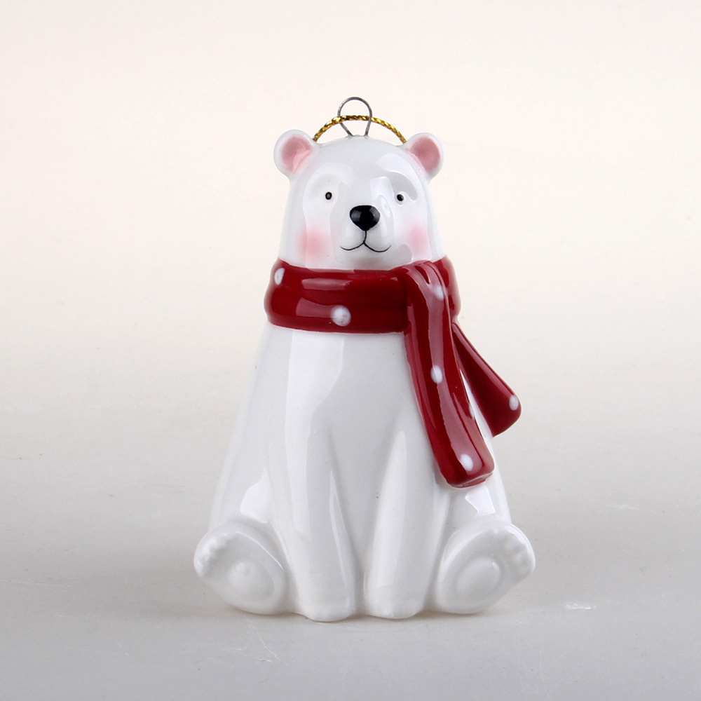 Hand-painted Polar bear ceramic hang outdoor Christmas decorations