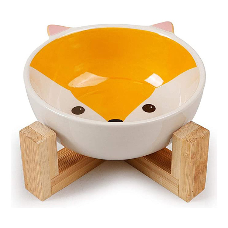 cat shape design custom decal round pet dog feeder hand painting cat bowl ceramic