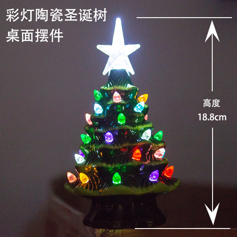 Decorations ceramic christmas tree with led light white star ornaments Desktop Christmas accessories Luxury