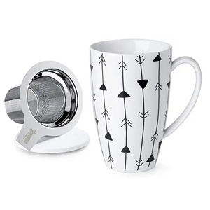 white decal coffee milk porcelain mug with lid and stainless steel infuser tea cup sets ceramic