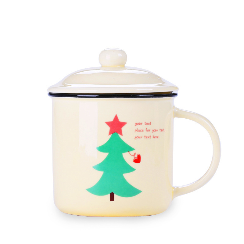 custom tree decal coffee ceramic enamel christmas mug with lid cheap