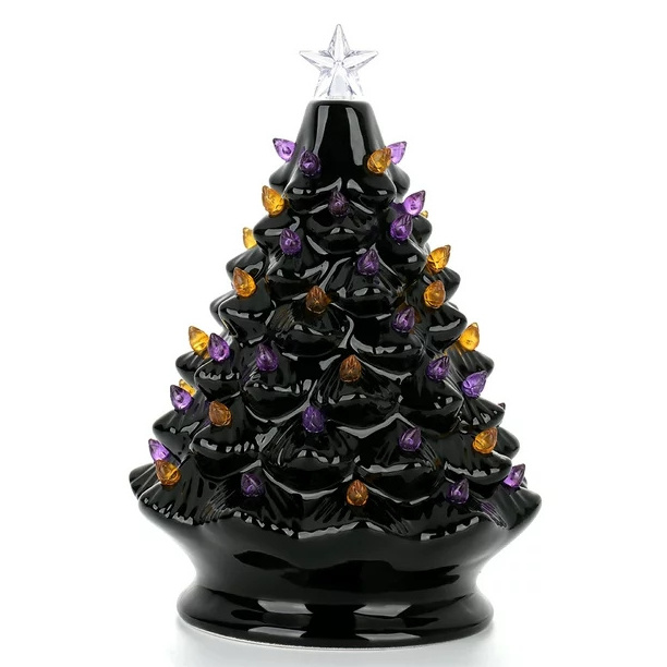 Decorations ceramic christmas tree with led light white star ornaments Desktop Christmas accessories Luxury