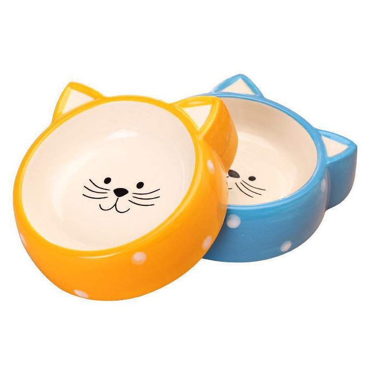 cat shape design custom decal round pet dog feeder hand painting cat bowl ceramic