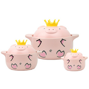 stoneware pink color pig design open fire Nordic soup cookware sets for kitchen ceramic cooking pot