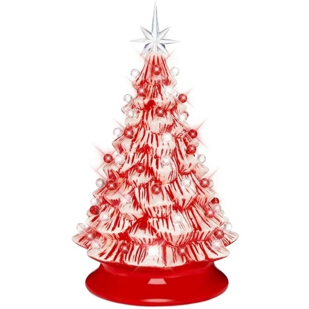 Decorations ceramic christmas tree with led light white star ornaments Desktop Christmas accessories Luxury