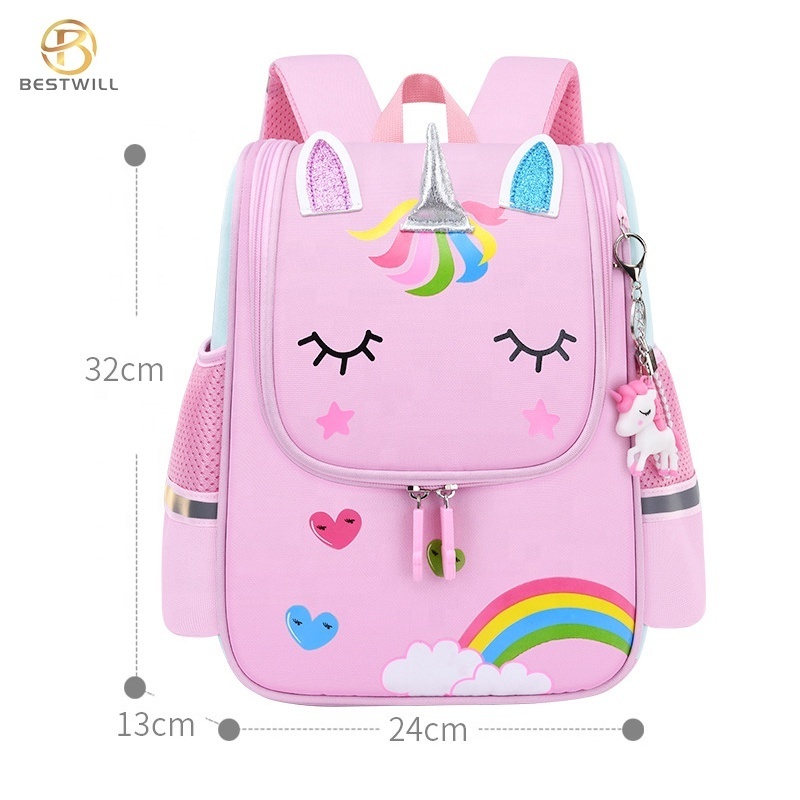 Bestwill New arrivals latest nylon lovely cartoon rainbow school bags for child girl mochila children school bags