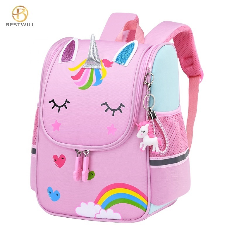 Bestwill New arrivals latest nylon lovely cartoon rainbow school bags for child girl mochila children school bags