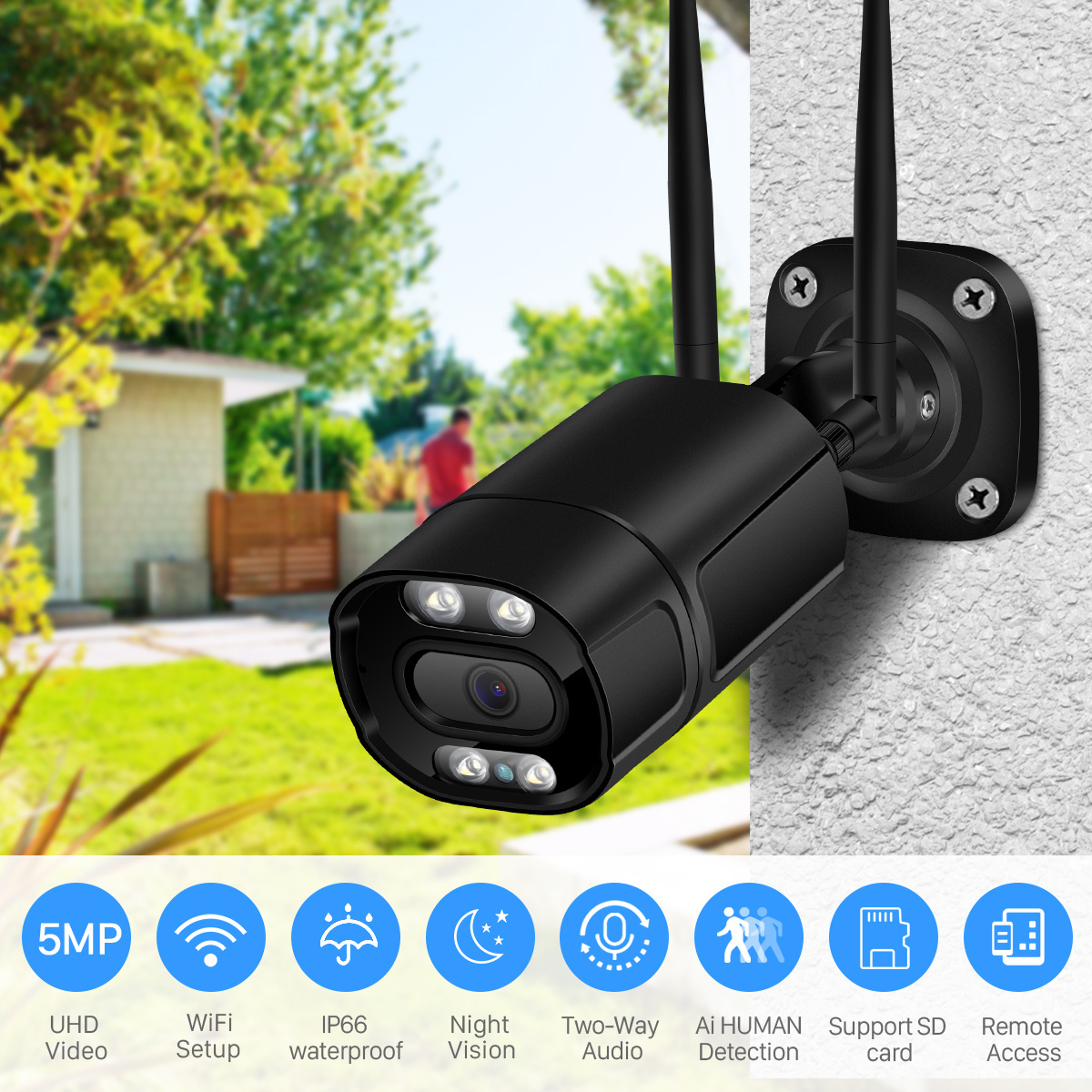 BESDER Waterproof 5MP CCTV Camera PIR Detection Smart Voice Alarm iCsee APP Security Camera Wireless Outdoor