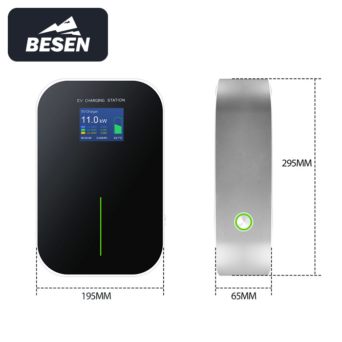 BESEN 16A EV Charger Wallbox 11kW 3phase EU Standard LCD Screen Electric Car Charging Station with IEC621962 Cable