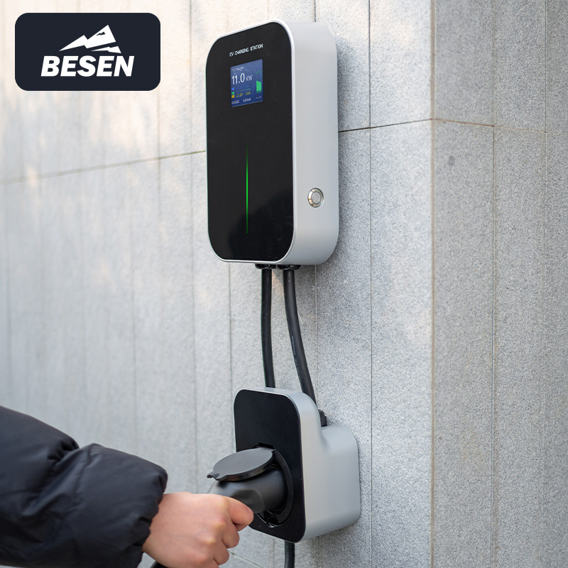 BESEN 16A EV Charger Wallbox 11kW 3phase EU Standard LCD Screen Electric Car Charging Station with IEC621962 Cable