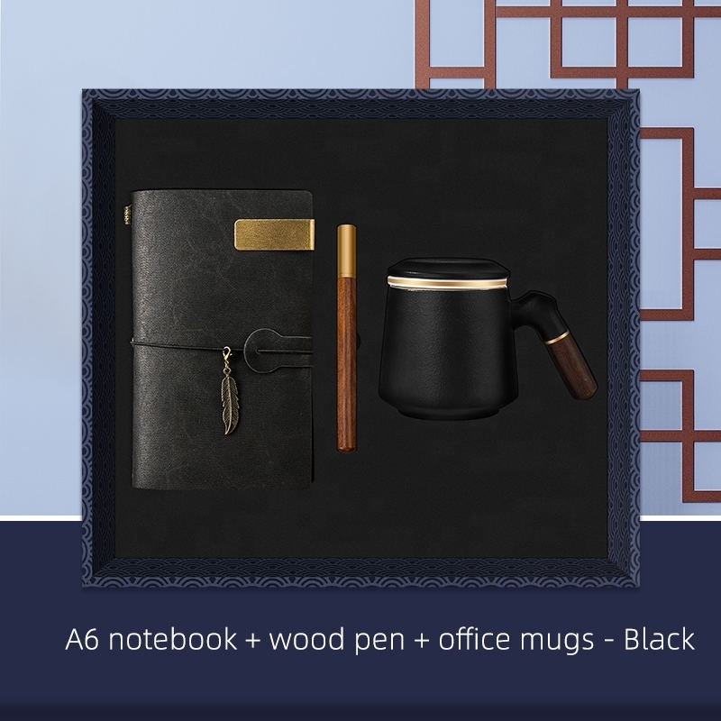 Promotional item A6 notebook wood pen office mugs 3 in 1 thanksgiving small gift ideas