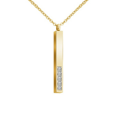 Customized Engraved Logo Name Necklace Vendor Stainless Steel Gold Plated Blank Horizontal Bar Necklace with Crystal