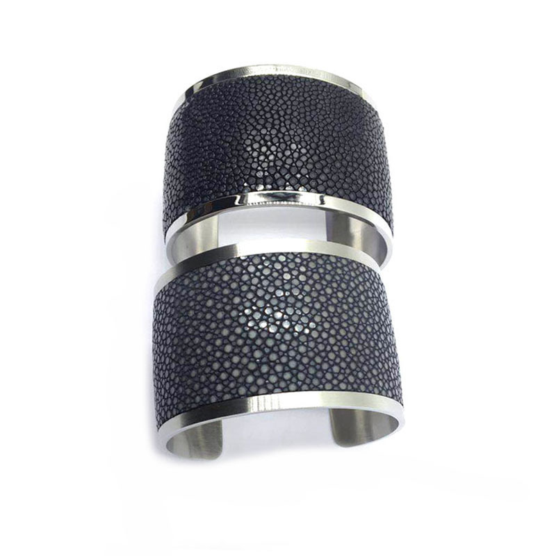 Men's Black Leather Cuff Stingray Bracelet