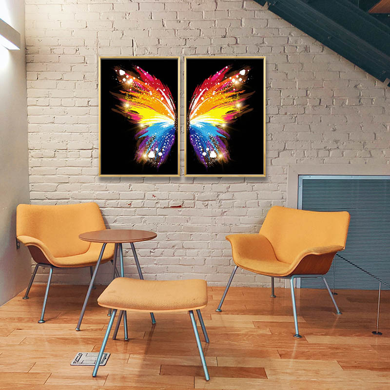 Crystal Porcelain Painting Abstract Butterfly Contemporary Art Canvas Print Gold Foil Wall Decoration For Living Room