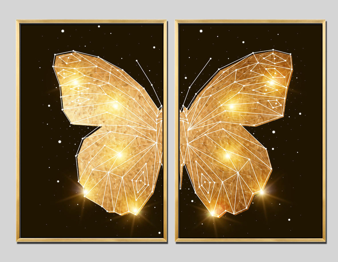 Crystal Porcelain Painting Abstract Butterfly Contemporary Art Canvas Print Gold Foil Wall Decoration For Living Room