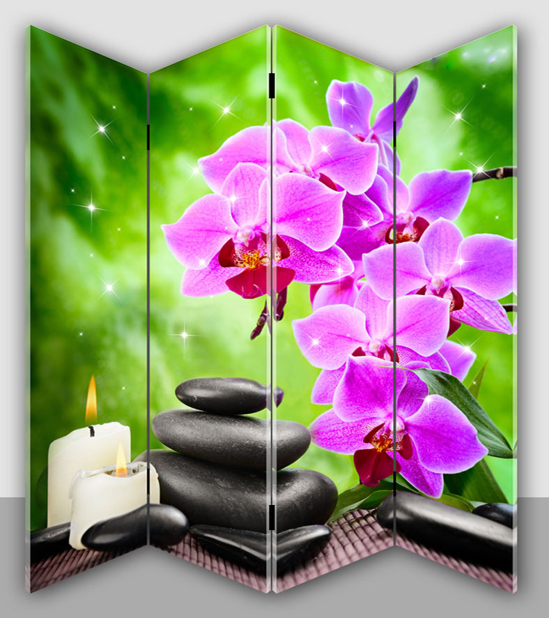 Waterproof Printed Canvas Folding Screens Printed Multi-functional SPA Art Structure Canvas Flexible Room Dividers Partition