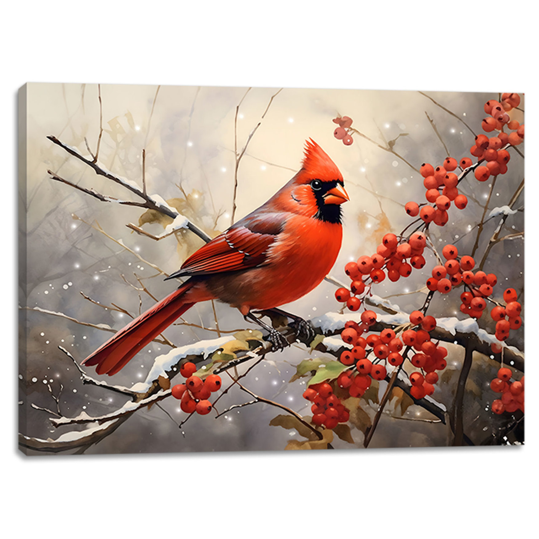 Winter cardinal birds wall picture, LED canvas painting for home decoration