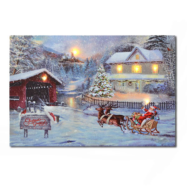 Mural Canvas Art Small LED Lighted Candles Christmas Wall Painting Picture Decor With Ice Skates And Sleigh Lighted up printing