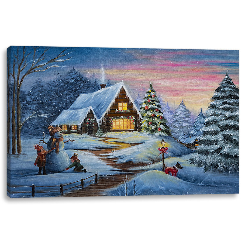 cheaper framed wall pictures stretched canvas led winter snowman picture wall arts lighted Colorful Christmas tree on canvas