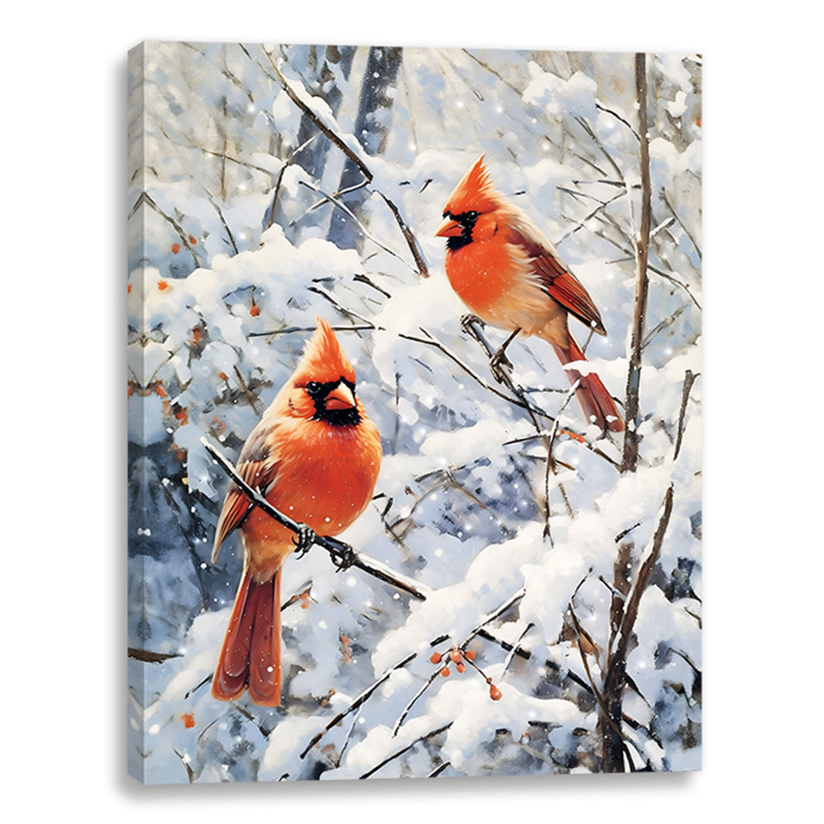 Winter cardinal birds wall picture, LED canvas painting for home decoration