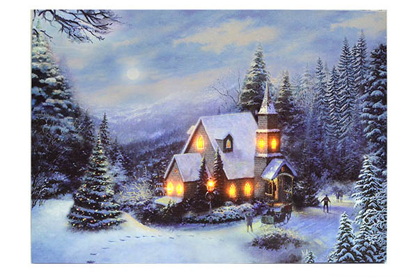 Mural Canvas Art Small LED Lighted Candles Christmas Wall Painting Picture Decor With Ice Skates And Sleigh Lighted up printing