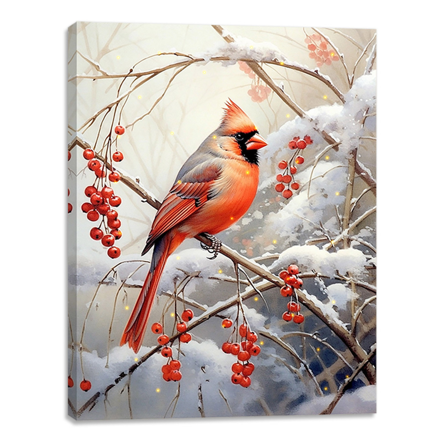 Winter cardinal birds wall picture, LED canvas painting for home decoration