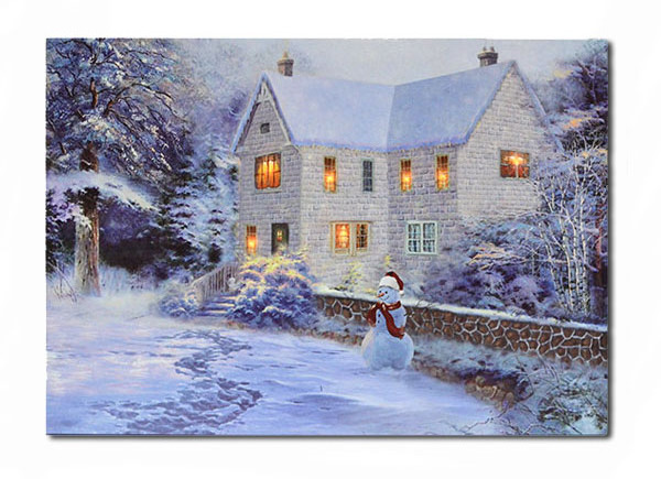 Mural Canvas Art Small LED Lighted Candles Christmas Wall Painting Picture Decor With Ice Skates And Sleigh Lighted up printing