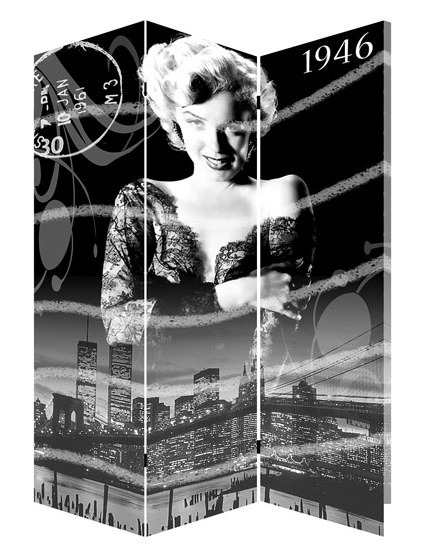 Marilyn Monroe Furniture Wood Panel Movable Folding Screen Canvas Room Divider Each with Bubble Bag and Standard Carton 3 Panels