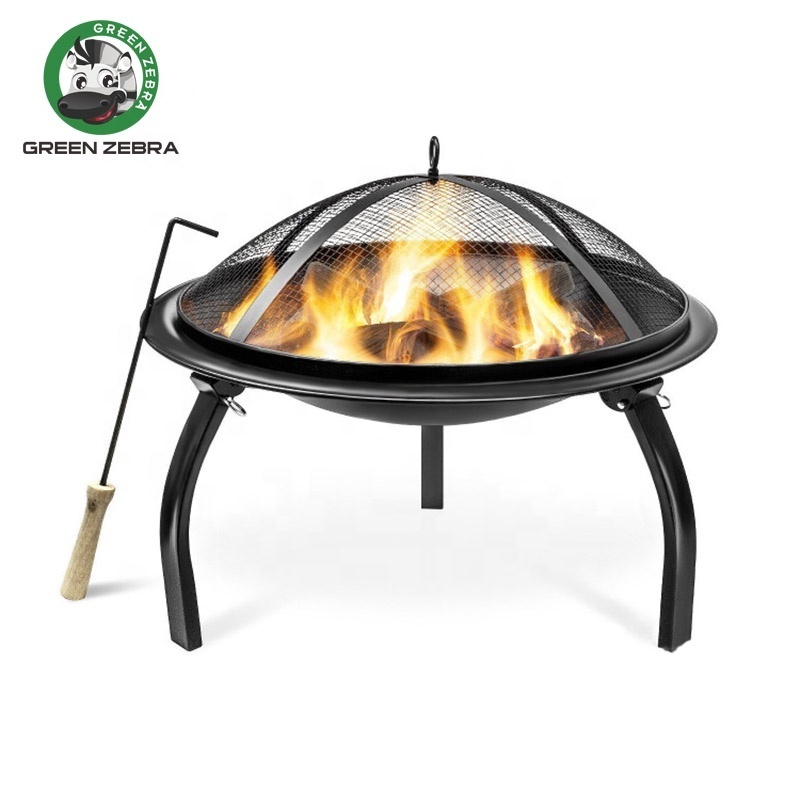 Black Round Outdoor Smokeless Portable Wood Burning Camp Foldable Charcoal Fire Bowl Fire Pit Outdoor with Poker